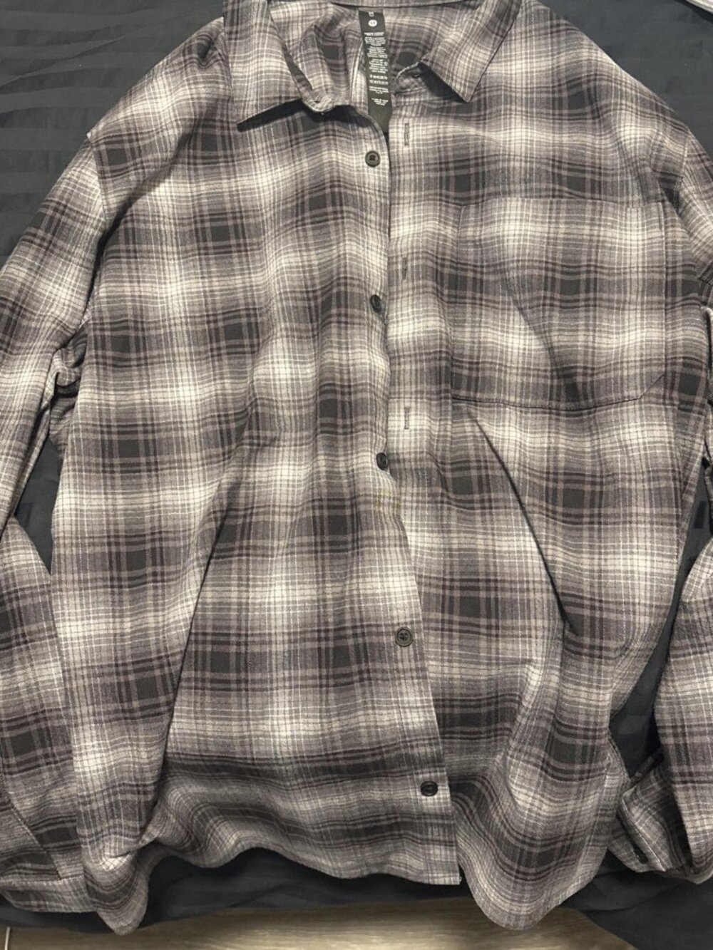 Lululemon Men's XL Plaid Flannel Button-Up Shirt Gray Black White